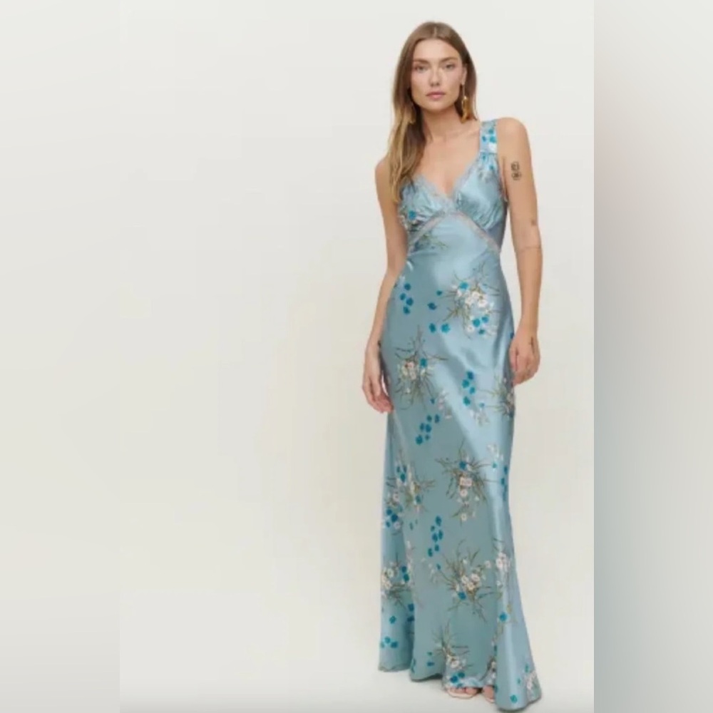 Reformation Chania Silk Dress in Blue Lago Size Medium